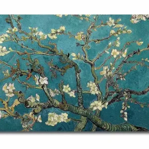 Canvastavla 70x45 cm - Blommande kvistar mot en turkos bakgrund Turkos / Vit / Mörkgrön - Inredning Expressleverans