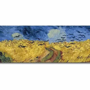 Billig Canvastavla 70x45 cm - Gyllene vetefält under en dramatisk himmel Gult / Blått / Grönt - Inredning