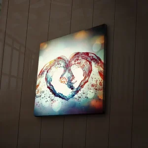 Endast denna vecka Canvastavla med LED-belysning 40x40 cm - Vattenformad hjärtkomposition Blå / Röd / Transparent - Inredning