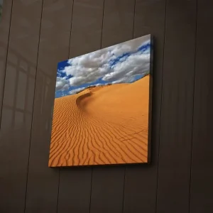 Canvastavla med LED-belysning 40x40 cm - Sanddyner under en blå himmel med moln Orange / Blå / Vit - Inredning Extra rabatt