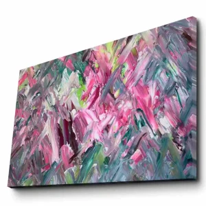 Erbjudandepris Canvastavla 70x45 cm - Färgrik abstrakt komposition med rosa och gröna nyanser Rosa / Grön / Lila - Inredning