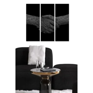 Billig Canvastavla i trä 3-delar 50x70 cm - Handtryck som symboliserar samarbete och enighet - Inredning & dekor