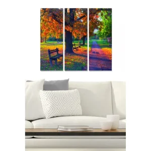 Canvastavla i trä 3-delar 50x70 cm - Vacker park med färgglada höstlöv och bänkar - Inredning & dekor Extra rabatt