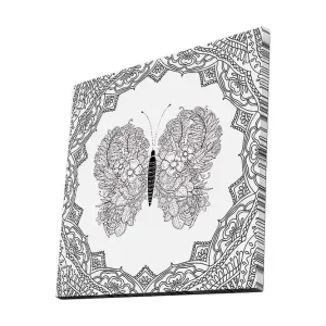 Canvastavla 45x45 cm - Detaljerad fjäril med blommönster i symmetrisk komposition - Inredning & dekor Populärt val