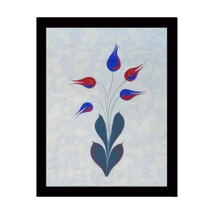 Snabb leverans Inramad Canvastavla i trä - 41x56 cm - Färgrik blomsterbukett med stiliserade knoppar - Inredning & dekor