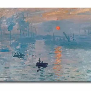 Expressleverans Canvastavla 70x45 cm - Stämningsfull havsutsikt med en båt och solnedgång Blå / Orange / Grå - Inredning