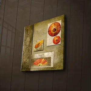 Canvastavla med LED-belysning 40x40 cm - Abstrakt komposition med fläktmotiv i varma färger Orange / Guld / Beige - Inredning Rabatt