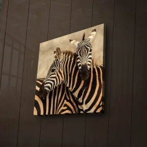 Canvastavla med LED-belysning 40x40 cm - Två zebror som står nära varandra Svart / Beige / Vit - Inredning Reapris