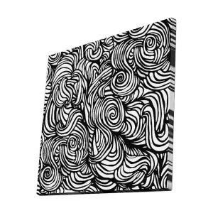 Canvastavla 45x45 cm - Abstrakt komposition med svarta spiraler och linjer på vit bakgrund - Inredning & dekor Handla nu