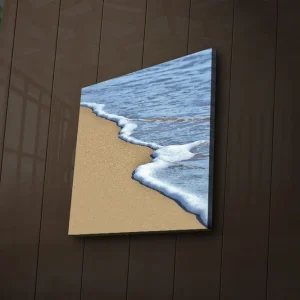 risnedsättning Canvastavla med LED-belysning 40x40 cm - Strand med mjuka vågor som möter sanden Blå / Beige - Inredning