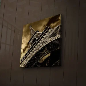 Canvastavla med LED-belysning 40x40 cm - Stiliserad bild av Eiffeltornet i sepia-toner Svart / Brunt / Beige - Inredning Snabb frakt