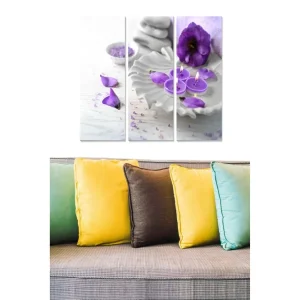 Begränsad tid Canvastavla i trä 3-delar 50x70 cm - Lugn och harmonisk komposition med lila blommor och doftljus - Inredning & dekor