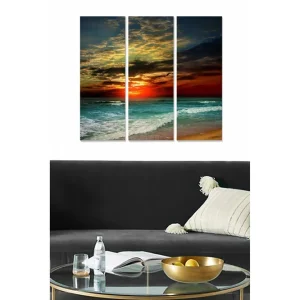 Canvastavla i trä 3-delar 50x70 cm - Färgrik solnedgång över havet - Inredning & dekor Premium