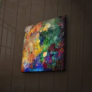 Endast denna vecka Canvastavla med LED-belysning 40x40 cm - Färgrik abstrakt komposition med dynamiska former Grön / Blå / Röd - Inredning