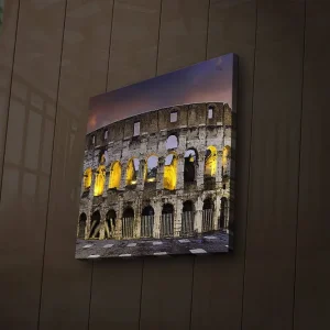 Köp nu Canvastavla med LED-belysning 40x40 cm - Romersk amfiteater i kvällsbelysning Grå / Gul / Blå - Inredning