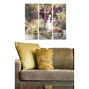Canvastavla i trä 3-delar 50x70 cm - Färgrik bukett av blommor i en vit kanna - Inredning & dekor Bästa pris