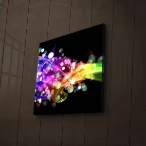Billig Canvastavla med LED-belysning 40x40 cm - Färgglad abstrakt komposition med ljusa svallande linjer Lila / Grön / Gul - Inredning