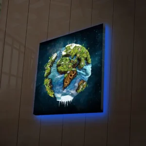 Kampanjpris Canvastavla med LED-belysning 28x28 cm - Jorden med grönskande landskap och vattenytor Grön / Blå / Brun - Inredning