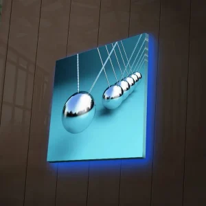 Canvastavla med LED-belysning 28x28 cm - Reflekterande pendlar i en harmonisk komposition Silver / Turkos - Inredning Begränsad tid