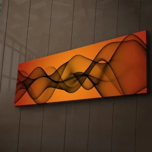 Canvastavla med LED-belysning 30x90 cm - Abstrakt komposition med svepande linjer i varma toner Orange / Svart - Inredning Nyhet