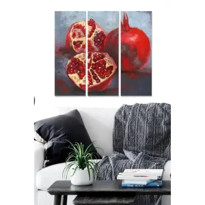 Sista chansen Canvastavla i trä 3-delar 50x70 cm - Delad granatäpple med saftiga kärnor - Inredning & dekor