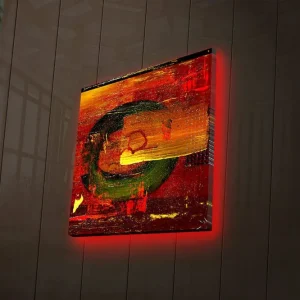 Canvastavla med LED-belysning 28x28 cm - Abstrakt komposition med cirkulära former och starka färger Röd / Grön / Gul - Inredning Snabb frakt