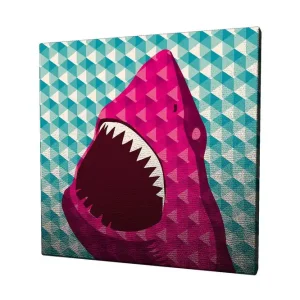Canvastavla 45x45 cm - Stort, öppet hajhuvud i en färgglad stil - Inredning & dekor Populärt val