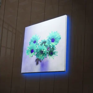 Rabatt Canvastavla med LED-belysning 28x28 cm - Färgglad bukett av blommor i turkosa nyanser Turkos / Lila - Inredning