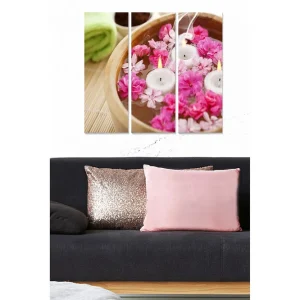 Canvastavla i trä 3-delar 50x70 cm - Blomsterarrangemang med flytande ljus i en skål - Inredning & dekor Säker betalning
