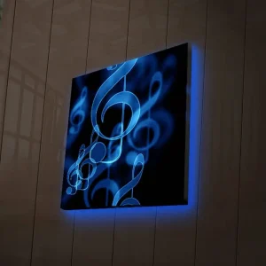 Snabb frakt Canvastavla med LED-belysning 28x28 cm - Abstrakt komposition med musiknoter i blå nyanser Blå / Svart - Inredning