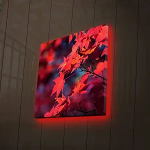 Rea Canvastavla med LED-belysning 28x28 cm - Klar röd lönnlöv i höstfärger Röd / Orange / Mörkblå - Inredning
