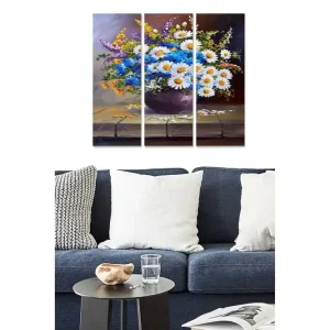 Sänkt pris Canvastavla i trä 3-delar 50x70 cm - Färgrik bukett av blommor i en vas - Inredning & dekor