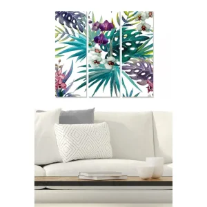 Sänkt pris Canvastavla i trä 3-delar 50x70 cm - Färgglad samling av tropiska växter och blommor - Inredning & dekor