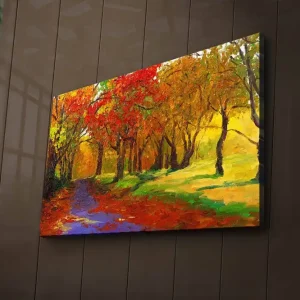 Canvastavla med LED-belysning 45x70 cm - Färgglad höstscen med träd i röd och gul nyans Röd / Gul / Grön - Inredning Endast idag