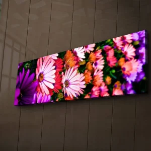 Kundfavorit Canvastavla med LED-belysning 30x90 cm - Färgrik bukett av blommor Rosa / Lila / Grön - Inredning
