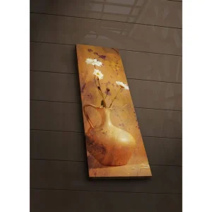 Canvastavla med LED-belysning 90x30 cm - Vacker vas med vita blommor Guld / Vit / Orange - Inredning Premium