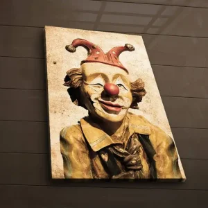 Canvastavla med LED-belysning 70x45 cm - Glad clown med röd näsa och färgglad hatt Gul / Röd / Beige - Inredning Erbjudande