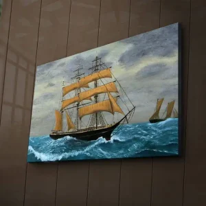 Extra rabatt Canvastavla med LED-belysning 45x70 cm - Segelbåt på stormigt hav Blå / Beige / Grå - Inredning