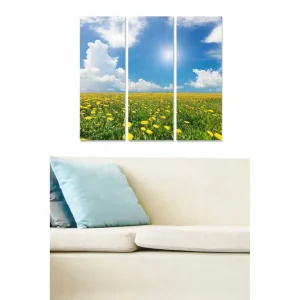 Canvastavla i trä 3-delar 50x70 cm - Blomstrande fält med maskrosor under en klar blå himmel - Inredning & dekor Rea