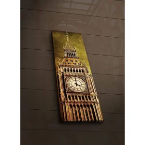 Canvastavla med LED-belysning 90x30 cm - Storslagen klocktorn med detaljerad arkitektur Guld / Brun / Beige - Inredning Snabb frakt