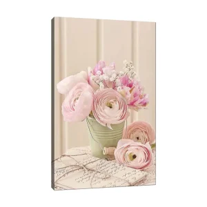 Canvastavla 70x100 cm - Bukett med rosa ranunkler i en grön kruka - Inredning & dekor Endast denna vecka