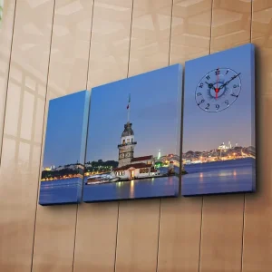 Dekorativ Canvasmålning med Klocka 3 Delar Flerfärgad - Inredning Premium