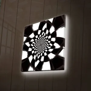 Canvastavla med LED-belysning 40x40 cm - Abstrakt spiralformad komposition i svart och vitt Svart / Vitt - Inredning I lager