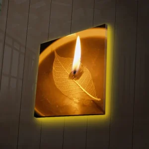 Erbjudande Canvastavla med LED-belysning 40x40 cm - Ljus som brinner över ett blad i en skål Guld / Brun / Beige - Inredning