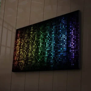 Trygg betalning Canvastavla med LED-belysning 45x70 cm - Färgglad abstrakt komposition med prickar i olika nyanser Svart / Blå / Grön - Inredning