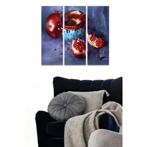 Canvastavla i trä 3-delar 50x70 cm - Granatäpple och skål i en stillsam komposition - Inredning & dekor Begränsat antal