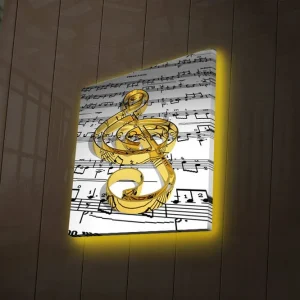 Canvastavla med LED-belysning 40x40 cm - Notsymbol i guld mot notblad Guld / Vitt / Svart - Inredning Begränsad tid