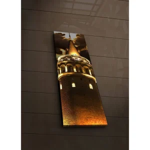 Canvastavla med LED-belysning 90x30 cm - Imponerande torn med gyllene detaljer Guld / Brunt - Inredning Lägg i varukorgen