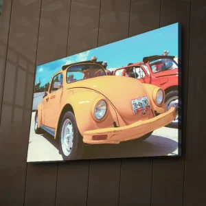 Canvastavla med LED-belysning 45x70 cm - Klassisk Volkswagen-bil i en livlig orange nyans Orange / Blå / Vit - Inredning Nedsatt pris