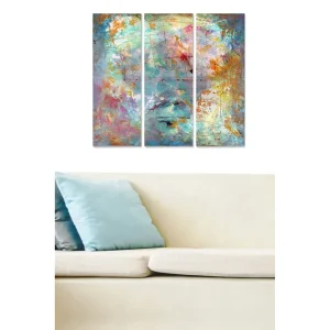 Canvastavla i trä 3-delar 50x70 cm - Abstrakt komposition med färgglada mönster och texturer - Inredning & dekor Erbjudande